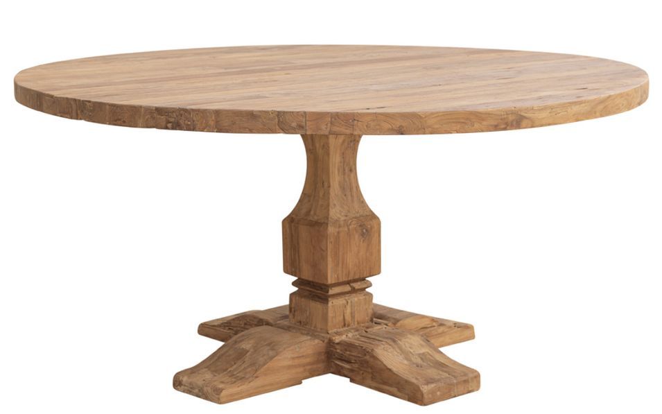 Table à manger ronde en bois massif naturel de teck Vikale 160 cm - Photo n°1