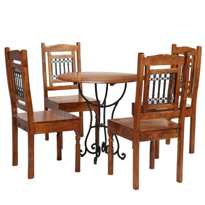 Table à manger ronde et 4 chaises bois d'acacia Bovina - Photo n°1
