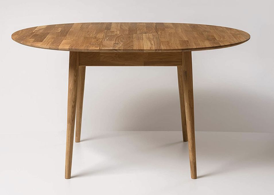 Table à manger ronde extensible 100 à 130 cm en bois de chêne massif Kundy - Photo n°5