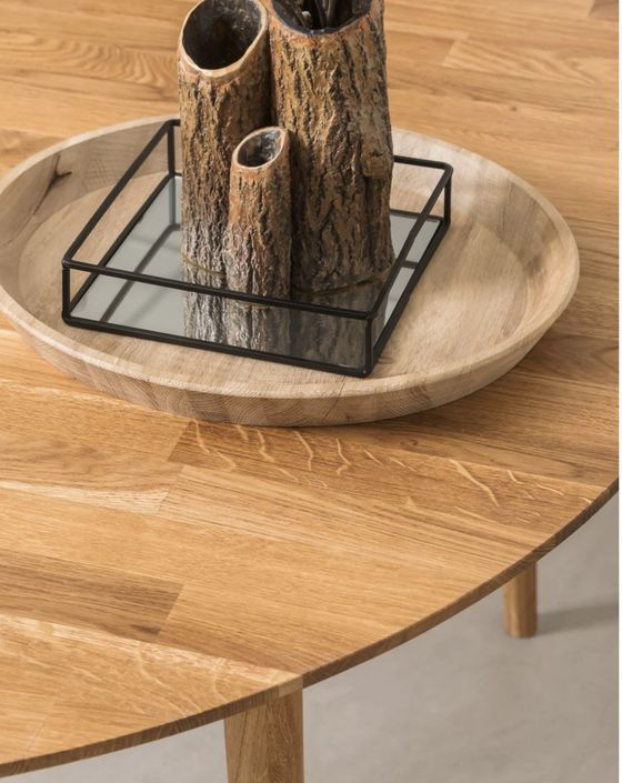 Table à manger ronde extensible 110 à 145 cm en bois de chêne massif Kundy - Photo n°9