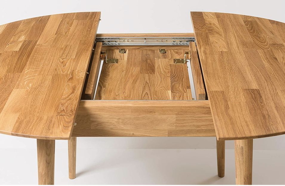 Table à manger ronde extensible 120 à 155 cm en bois de chêne massif Kundy - Photo n°3