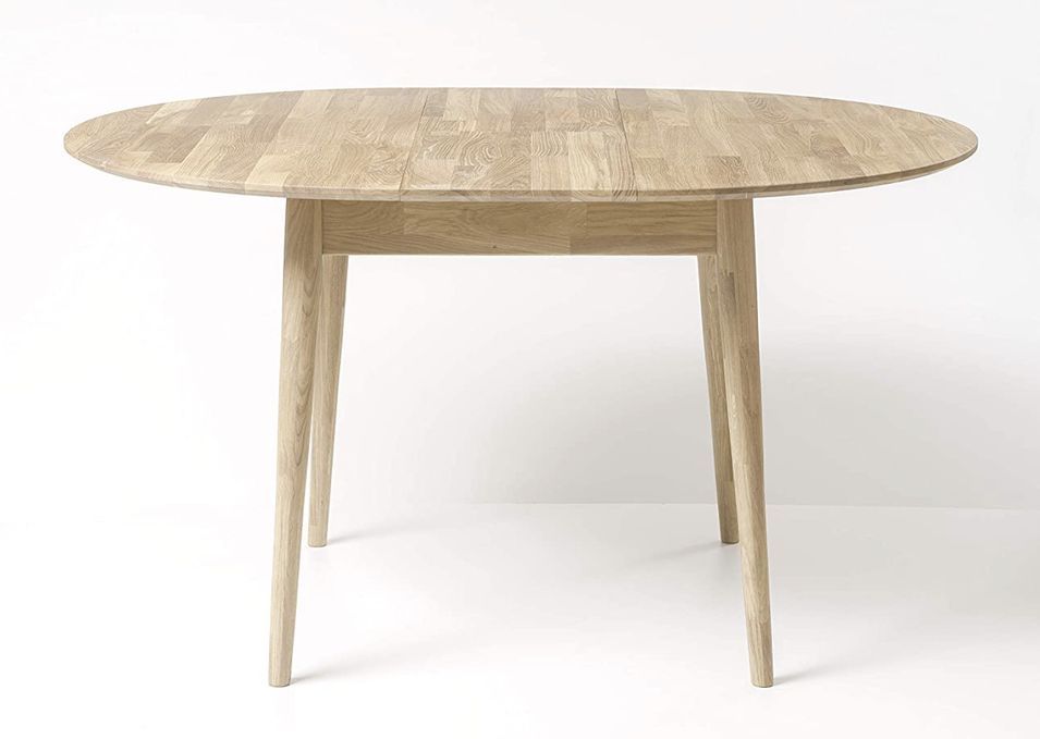 Table à manger ronde extensible 120 à 155 cm en chêne massif blanchi Kundy - Photo n°4