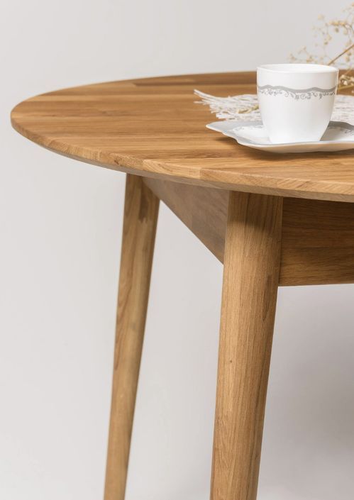 Table à manger ronde extensible 93 à 123 cm en bois de chêne massif Kundy - Photo n°6