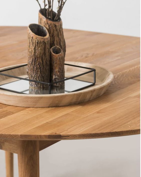 Table à manger ronde extensible 93 à 123 cm en bois de chêne massif Kundy - Photo n°8