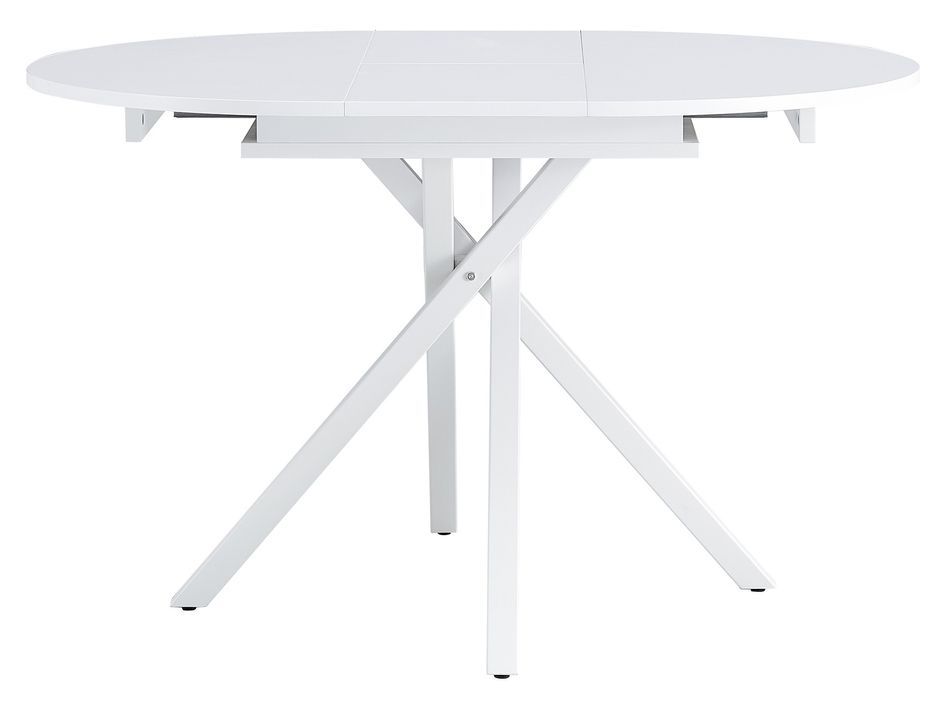 Table à manger ronde extensible bois blanc et pieds métal blanc Vaker 90 à 120 cm - Photo n°3