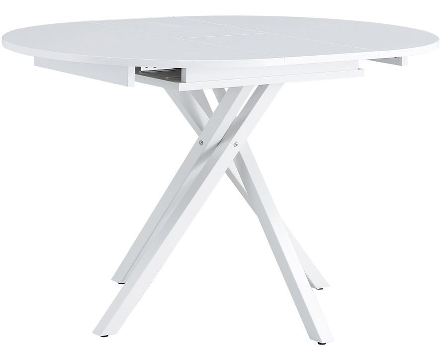 Table à manger ronde extensible bois blanc et pieds métal blanc Vaker 90 à 120 cm - Photo n°4