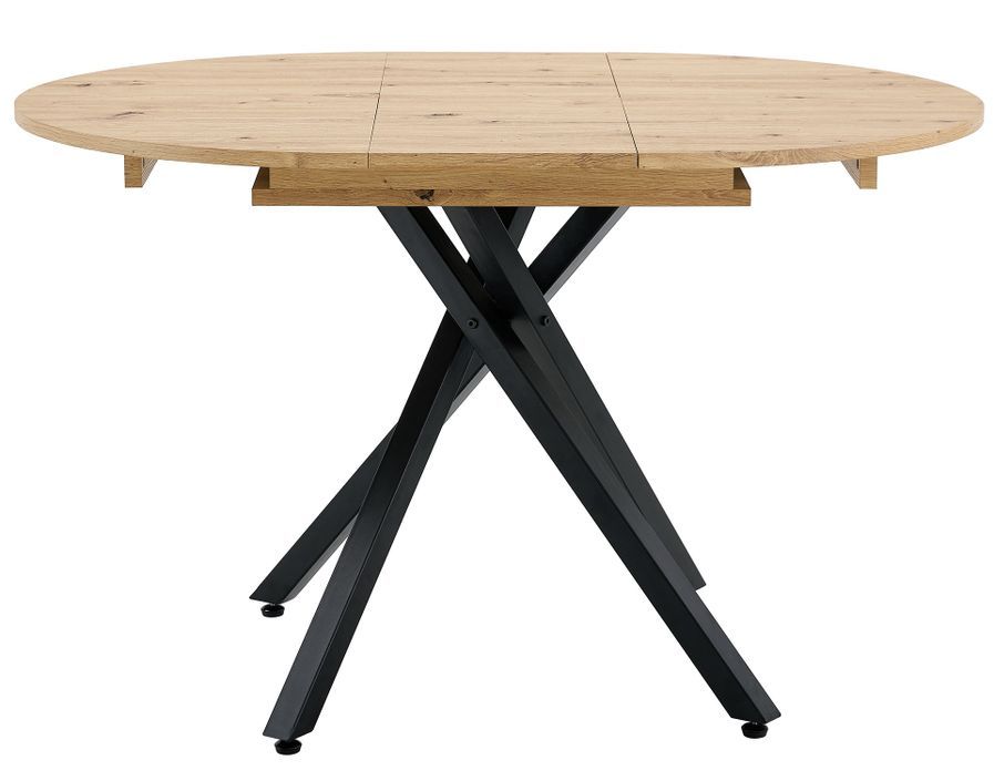 Table à manger ronde extensible bois clair et pieds métal noir Vaker 90 à 120 cm - Photo n°3