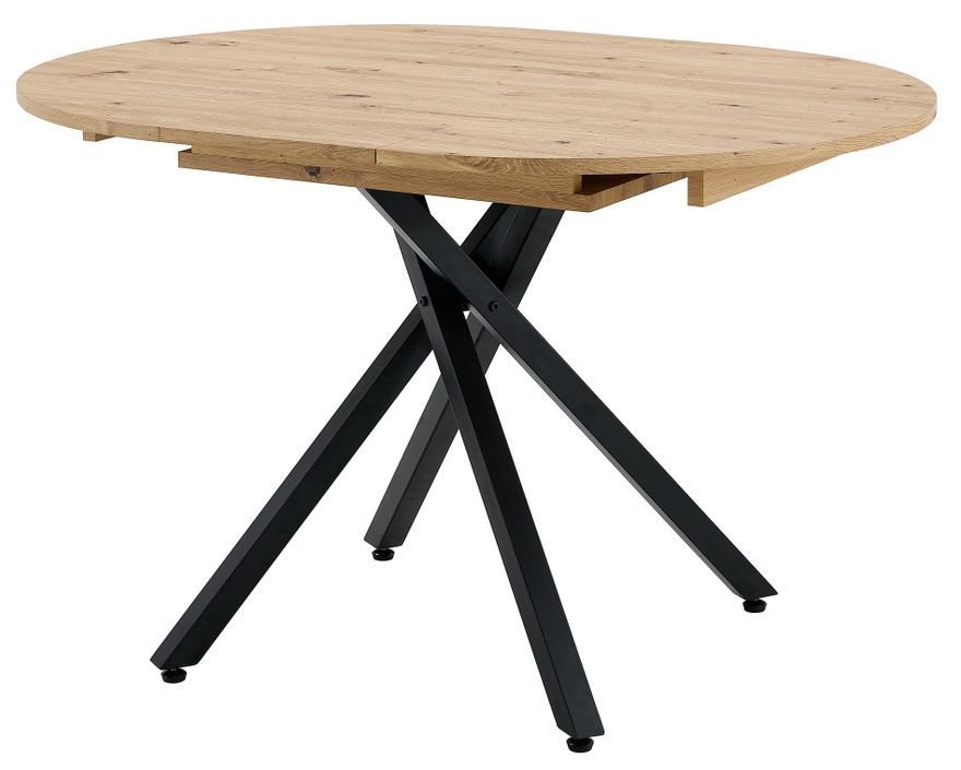 Table à manger ronde extensible bois clair et pieds métal noir Vaker 90 à 120 cm - Photo n°4