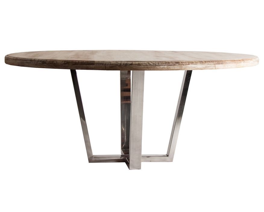 Table à manger ronde manguier massif clair et pieds métal argenté Yko 176 cm - Photo n°1