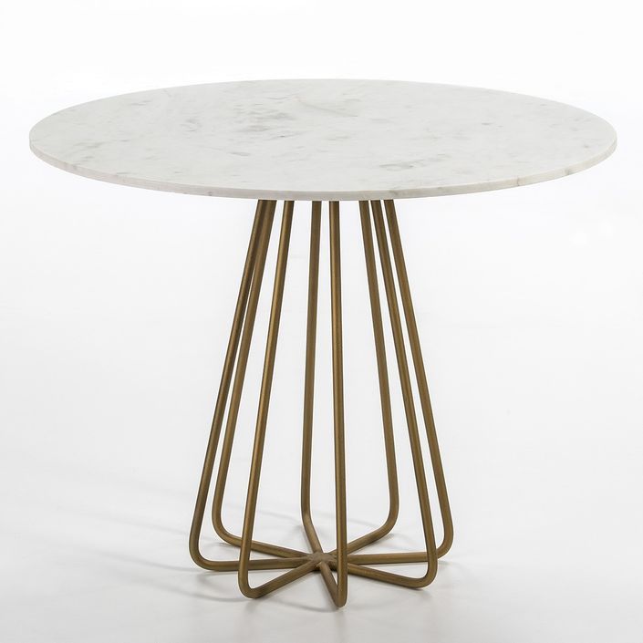 Table à manger ronde marbre blanc et pieds métal doré D 95 cm - Photo n°1