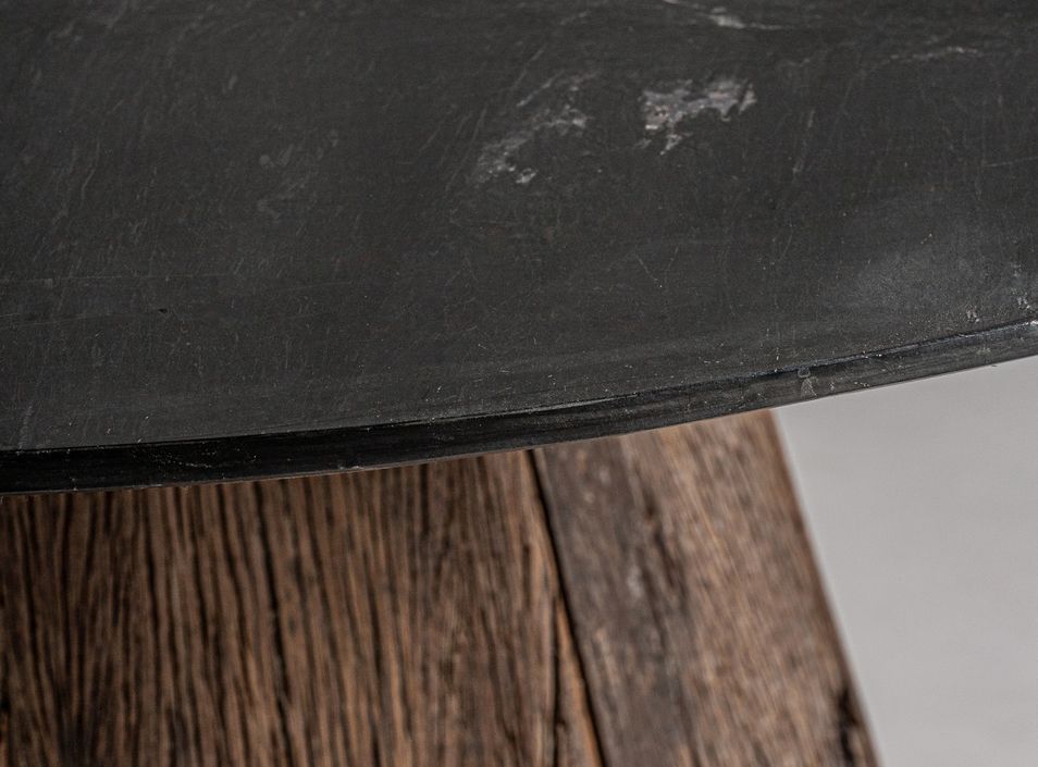 Table à manger ronde marbre de noir et pieds bois massif recyclé Wader 120 cm - Photo n°3
