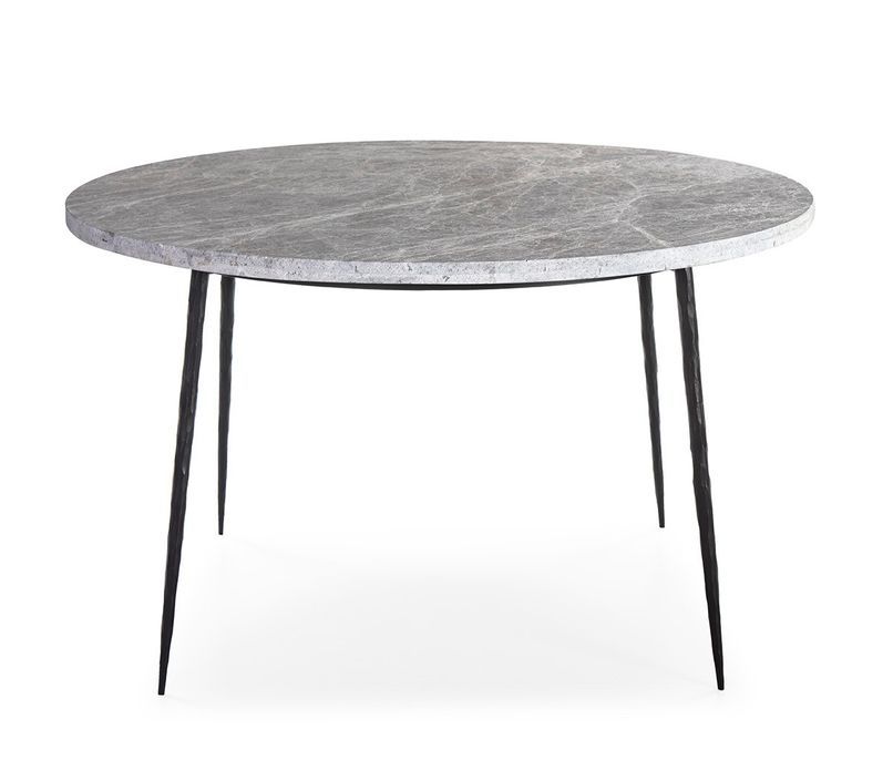 Table à manger ronde marbre gris et pieds métal noir Soa 125 cm - Photo n°2