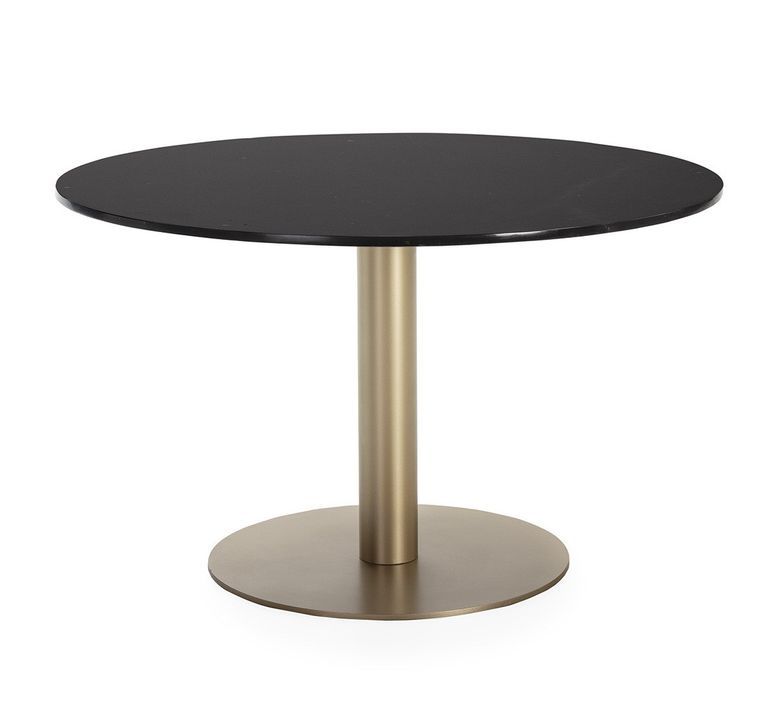 Table à manger ronde marbre noir et pieds métal doré Bera 125 cm - Photo n°1