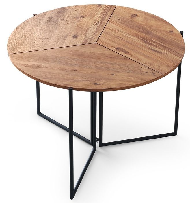 Table à manger ronde pliable bois clair et métal noir Sinola 100 cm - Photo n°1