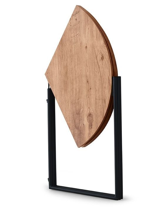 Table à manger ronde pliable bois clair et métal noir Sinola 100 cm - Photo n°3