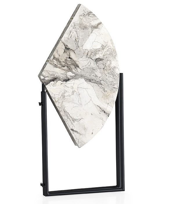 Table à manger ronde pliable bois effet marbre blanc et métal noir Sinola 100 cm - Photo n°3