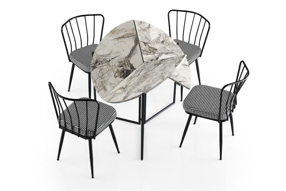 Table à manger ronde pliable bois effet marbre blanc et métal noir Sinola 100 cm - Photo n°4