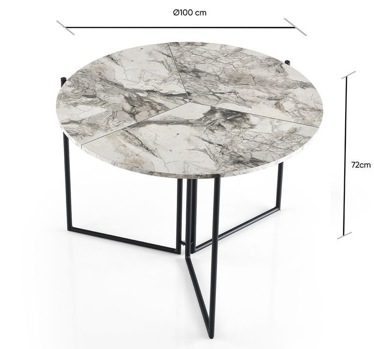 Table à manger ronde pliable bois effet marbre blanc et métal noir Sinola 100 cm - Photo n°6