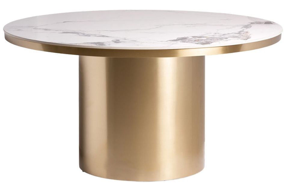 Table à manger ronde porcelaine et acier doré Tikah 150 cm - Photo n°1
