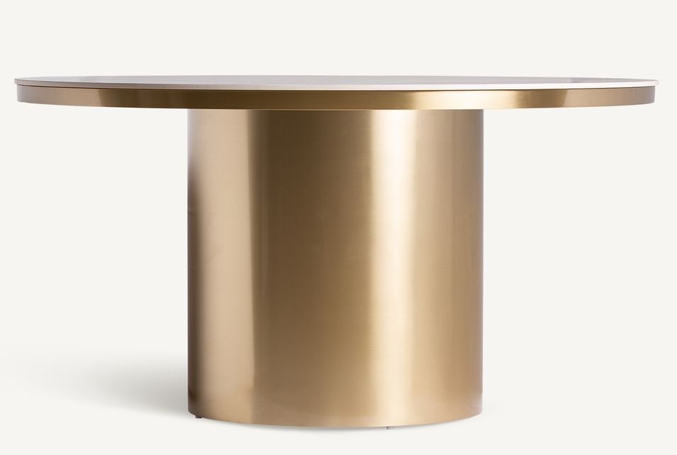 Table à manger ronde porcelaine et acier doré Tikah 150 cm - Photo n°2