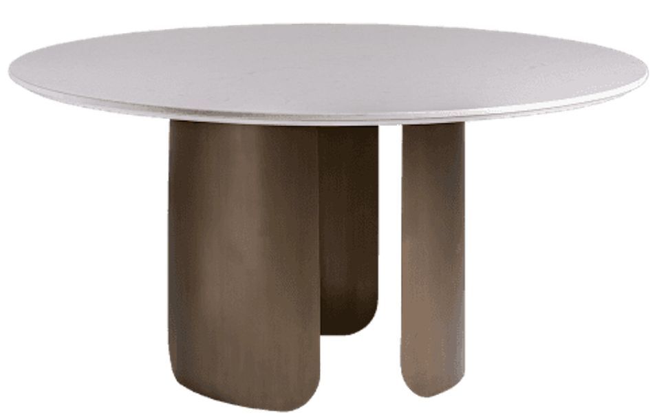 Table à manger ronde porcelaine blanche et acier marron Kerpa 150 cm - Photo n°1