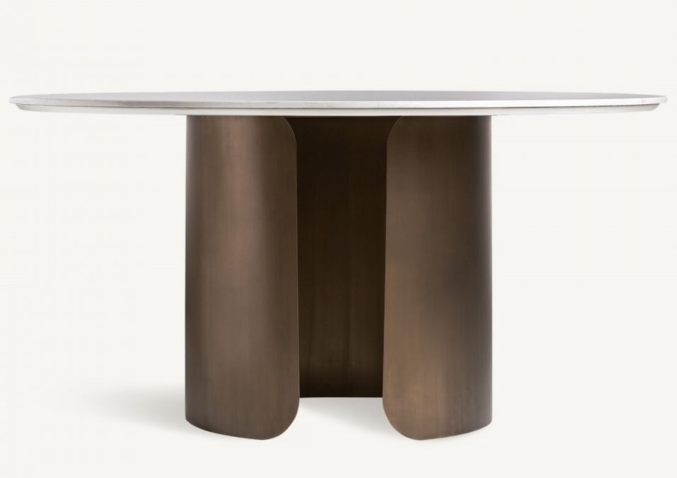 Table à manger ronde porcelaine blanche et acier marron Kerpa 150 cm - Photo n°2
