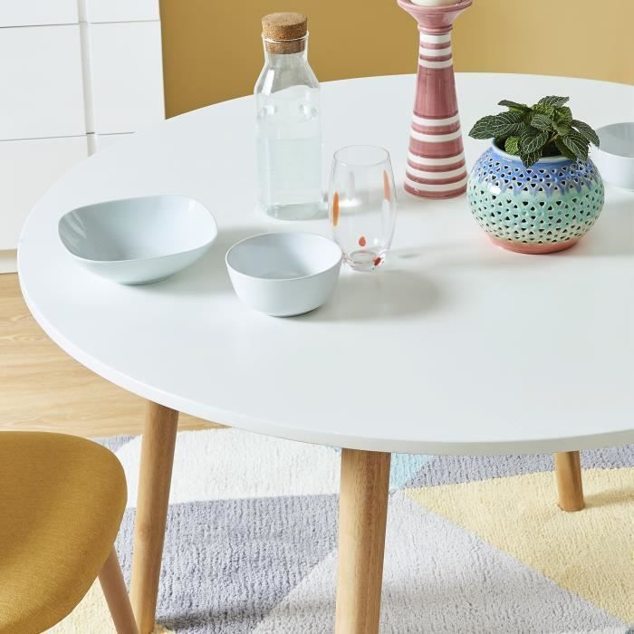 Table a manger ronde Scandinave laquée blanc mat - L 120 x l 120 cm - Photo n°4