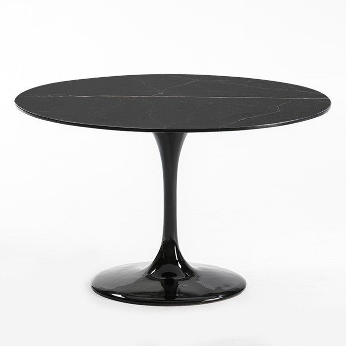 Table à manger ronde moderne marbre noir Ravies D 120 cm - Photo n°1