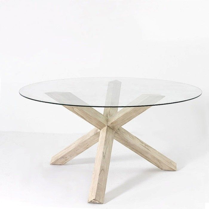 Table à manger ronde verre et pieds blanc voilé Marine 150 cm - Photo n°1