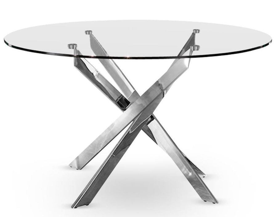 Table à manger ronde verre et pieds métal chromé Kreuz 130 cm - Photo n°1