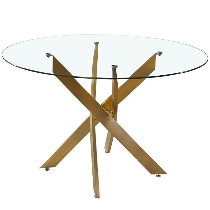 Table à manger ronde verre transparent et pied métal doré Xisor - Photo n°2