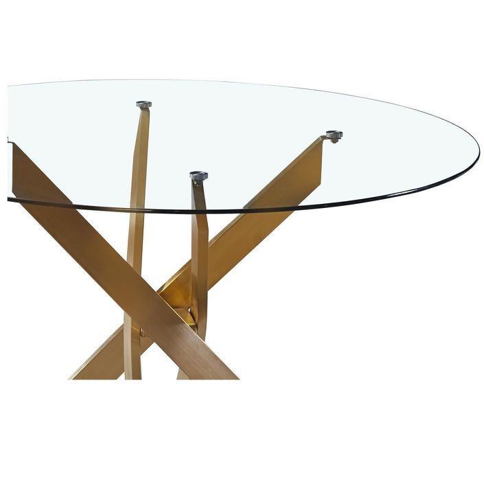 Table à manger ronde verre transparent et pied métal doré Xisor - Photo n°3