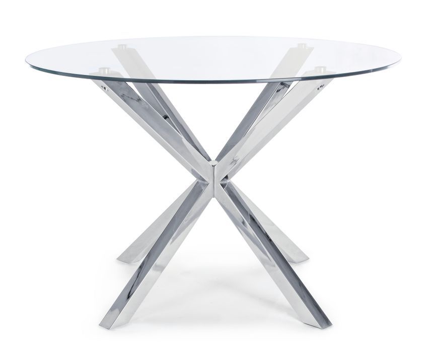 Table à manger ronde verre trempé et acier chromé Agno 114 cm - Photo n°4