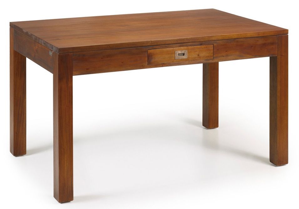 Table à manger style coloniale avec 2 tiroirs Falkane 140 cm - Bois d'acajou massif - Photo n°1