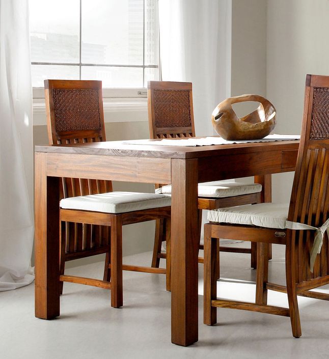 Table à manger style coloniale avec 2 tiroirs Falkane 140 cm - Bois d'acajou massif - Photo n°3