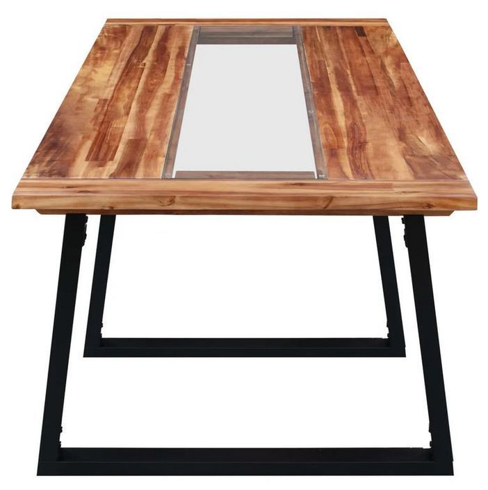 Table à manger verre et acacia massif pieds métal noir Kasia 180 cm - Photo n°3