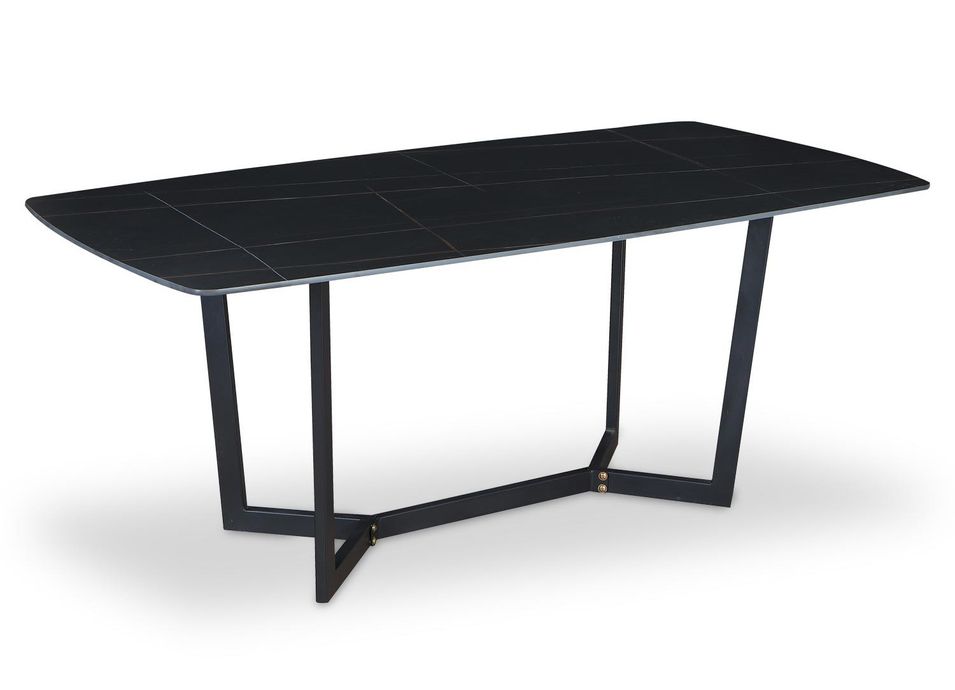 Table à manger verre noir et pieds métal noir Nasira 185 cm - Photo n°1