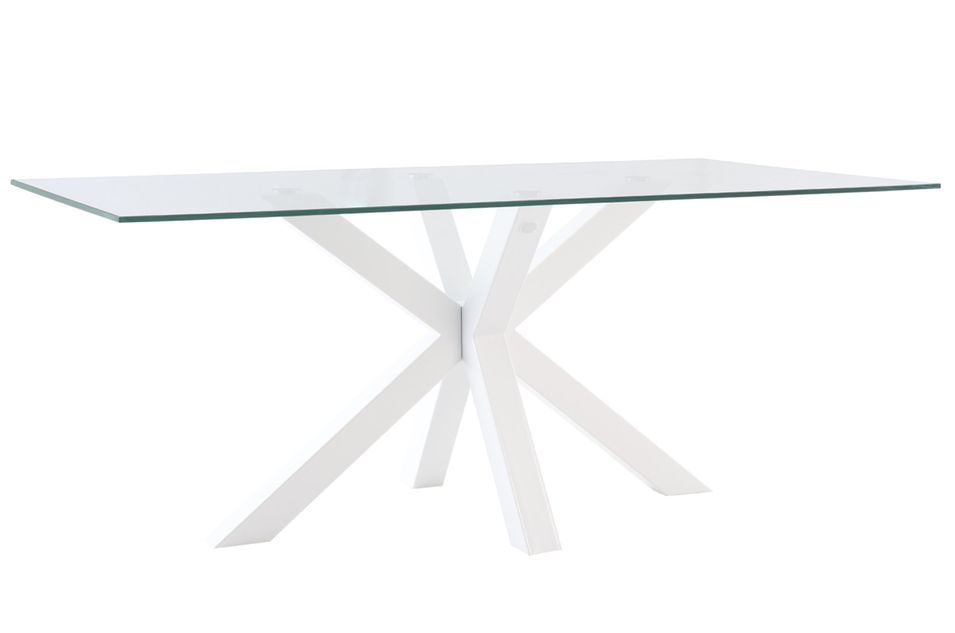 Table à manger verre trempé et pieds métal blanc Trikano - Photo n°1