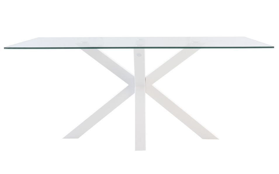 Table à manger verre trempé et pieds métal blanc Trikano - Photo n°2