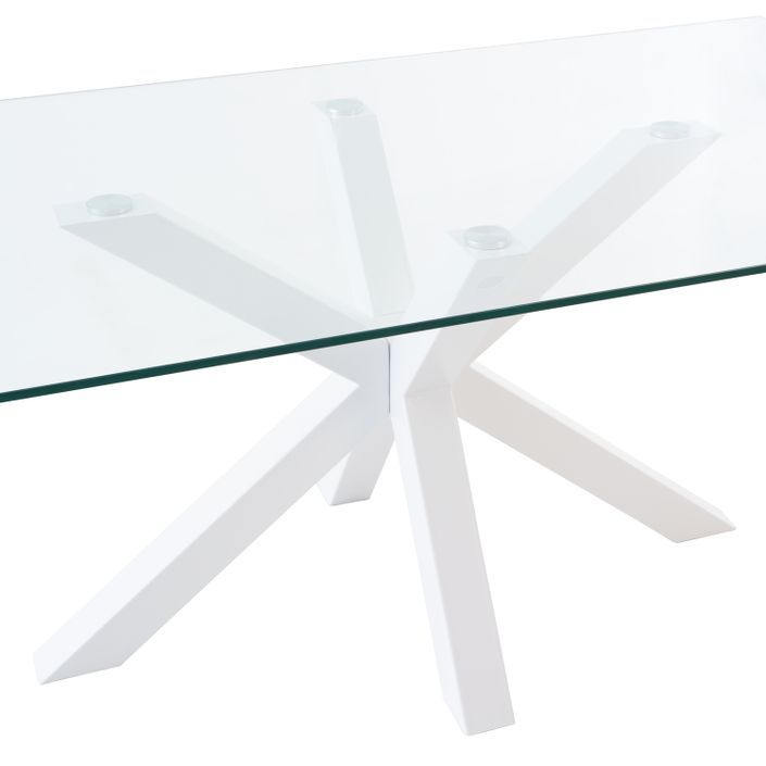 Table à manger verre trempé et pieds métal blanc Trikano - Photo n°3