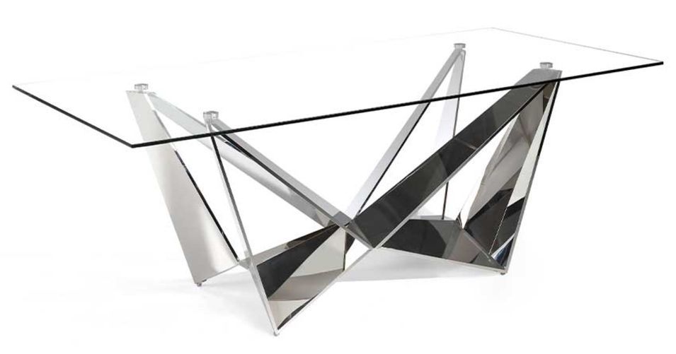 Table à manger verre trempé et pieds métal chromé Bazika 220 cm - Photo n°2