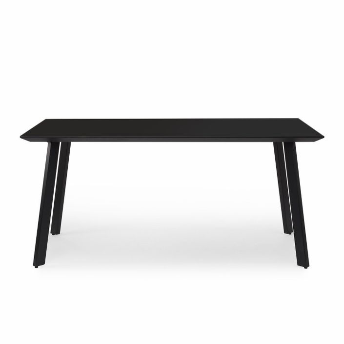 Table à manger verre trempé noir et pieds acier noir Koudy 160 cm - Photo n°1