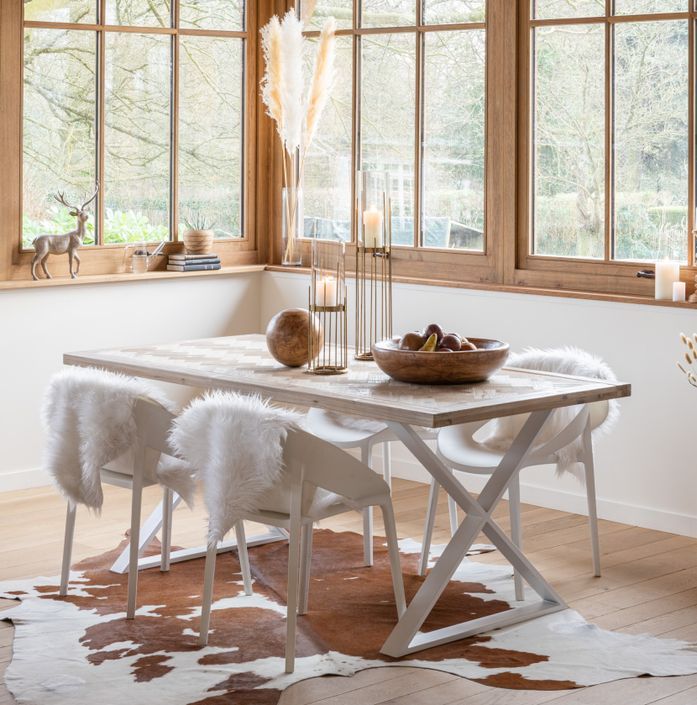 Table à manger zigzag en bois naturel blanc Dupond L 200 cm - Photo n°2