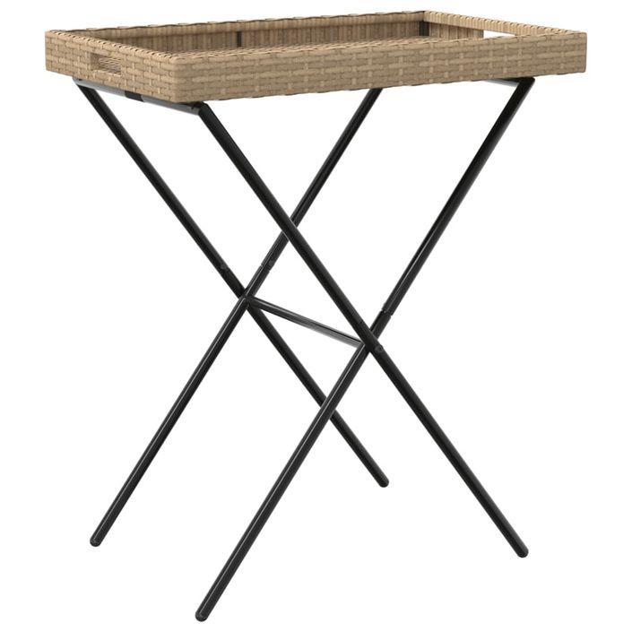 Table à plateau pliable beige 65x40x75 cm résine tressée - Photo n°7