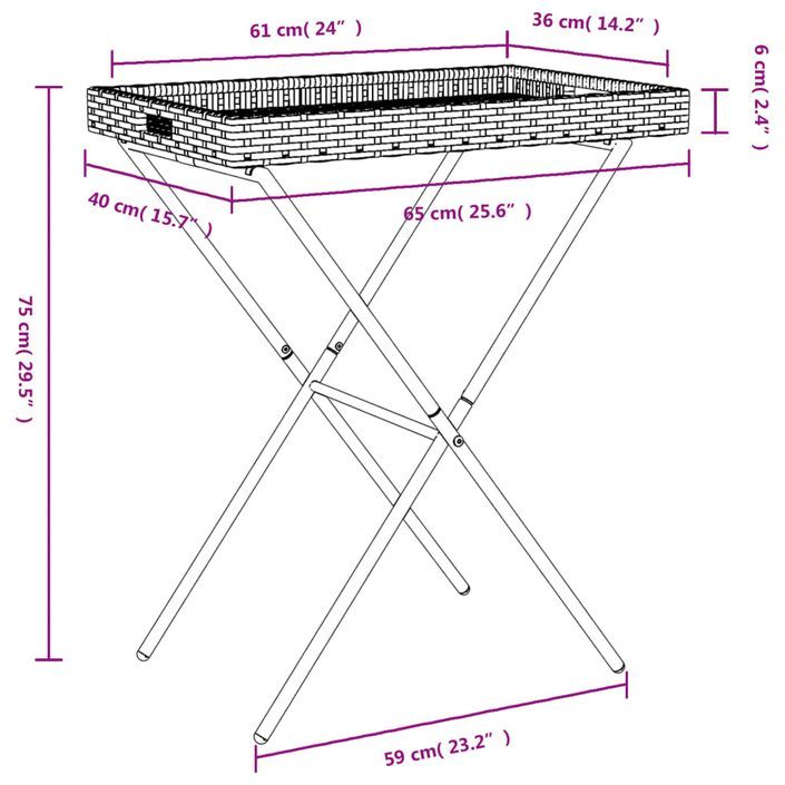 Table à plateau pliable beige 65x40x75 cm résine tressée - Photo n°11