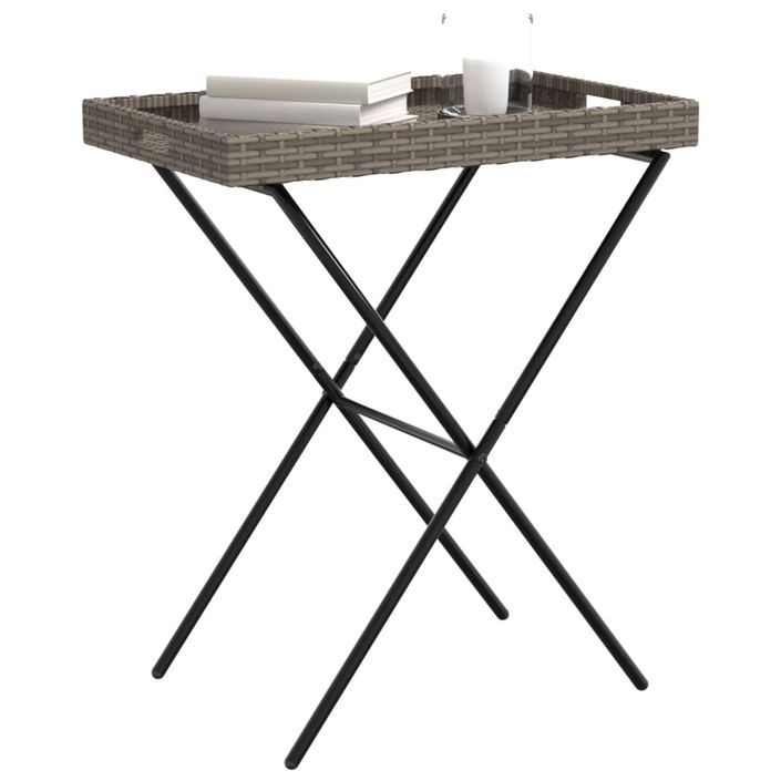 Table à plateau pliable gris 65x40x75 cm résine tressée - Photo n°4