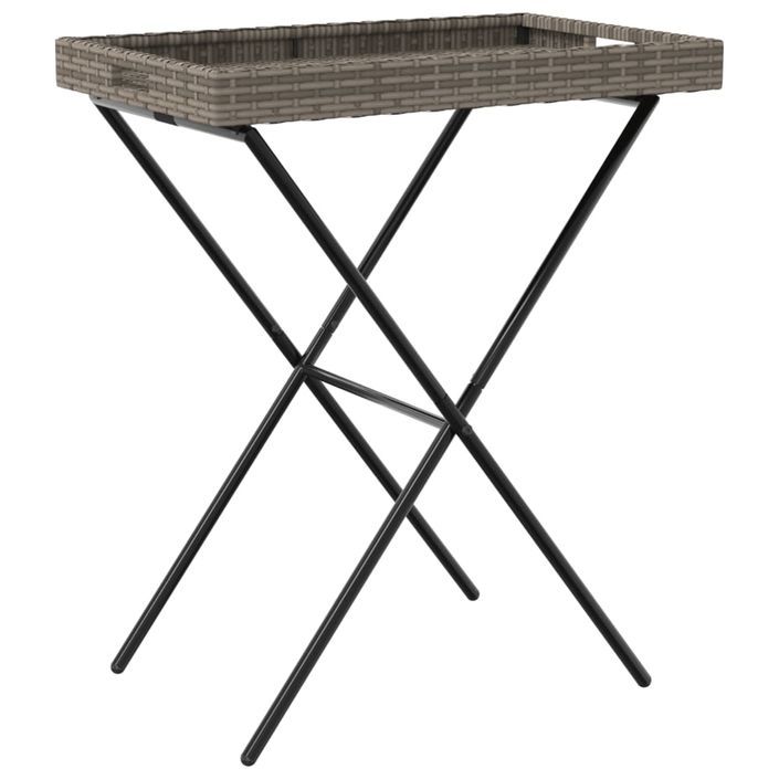 Table à plateau pliable gris 65x40x75 cm résine tressée - Photo n°7