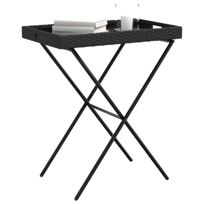 Table à plateau pliable noir 65x40x75 cm résine tressée - Photo n°4