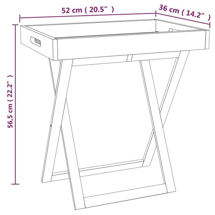 Table à plateau pliante 52x36x56,5 cm Bois massif de noyer - Photo n°6