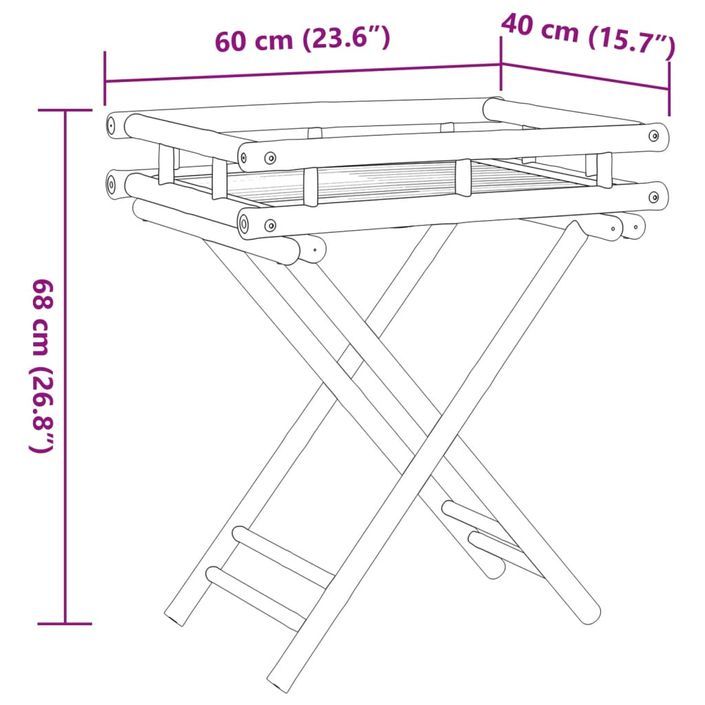 Table à plateau pliante 60x40x68 cm bambou - Photo n°10